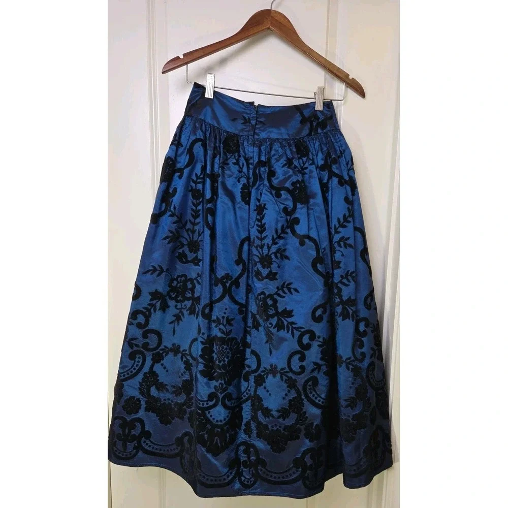 Vtg 80s Scott McClintock Blue‎ Satin Black Velvet Skirt Size 6 Prom Whimsygoth